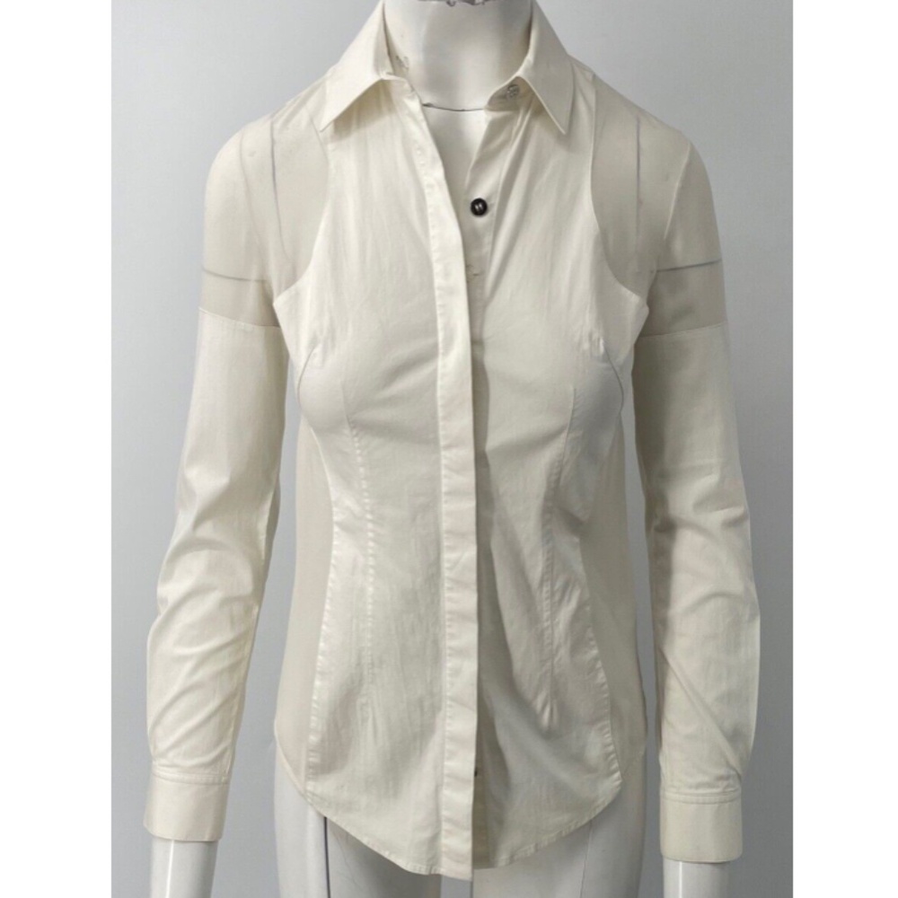 Kaufman Franco off white collared button up sheer shirt sz XS